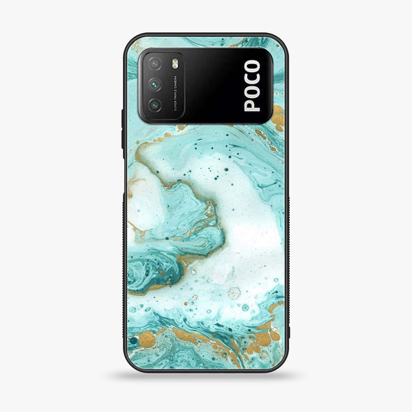 Xiaomi Poco M3 - Aqua Blue Marble Design - Premium Printed Glass soft Bumper Shock Proof Case