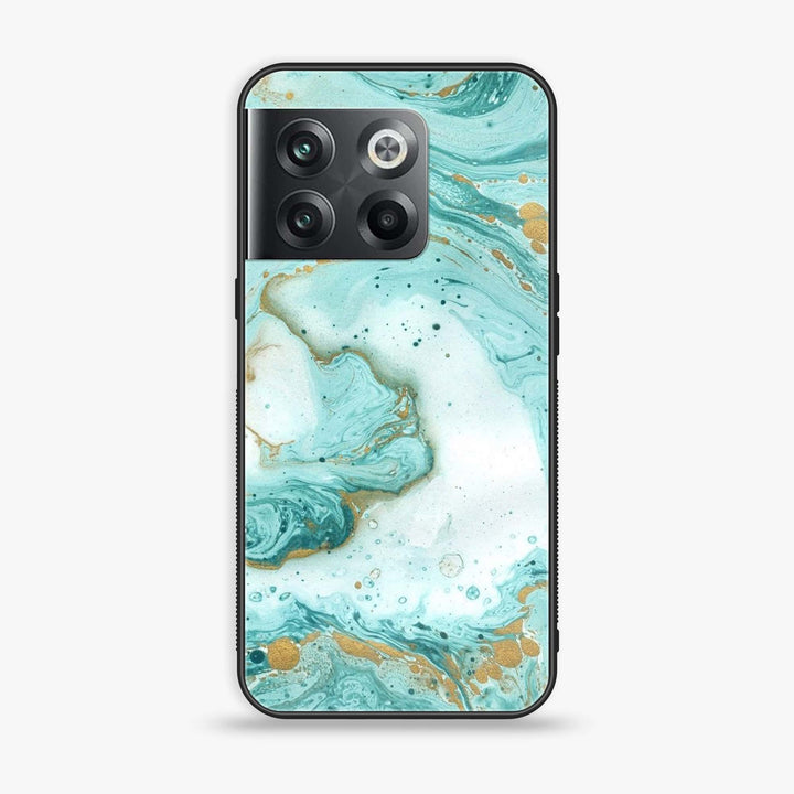 Oneplus 10T - Aqua Blue Marble Design - Premium Printed Glass soft Bumper Shock Proof Case