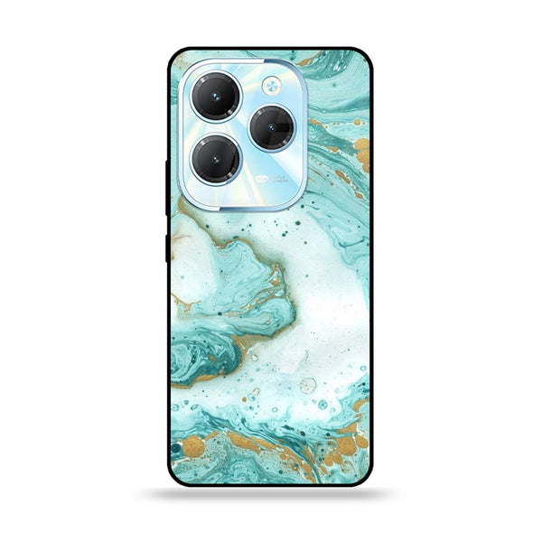 Infinix Hot 40 Pro / Hot 40  - Aqua Blue Marble Design - Premium Metal Printed soft Bumper Shock Proof Case CS-28298