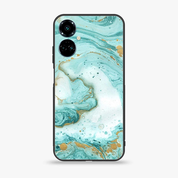 Tecno Camon 19 Pro - Aqua Blue Marble Design - Premium Printed Glass soft Bumper Shock Proof Case