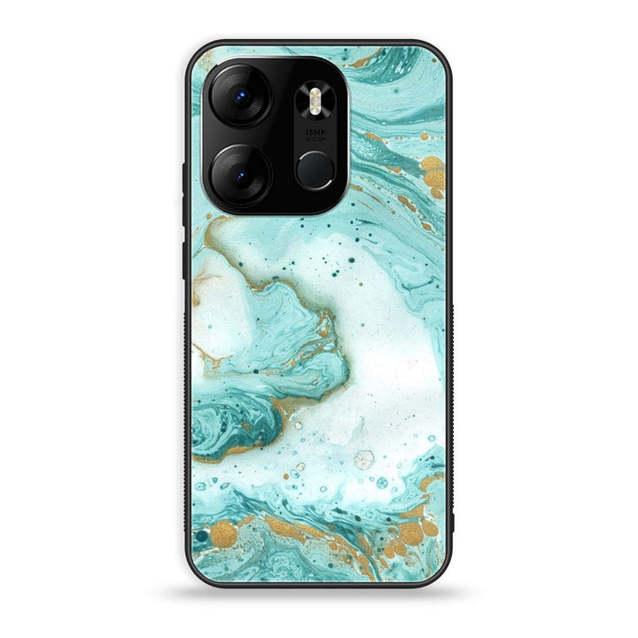 Tecno Spark Go 2023 - Aqua Blue Marble Design - Premium Printed Glass soft Bumper Shock Proof Case