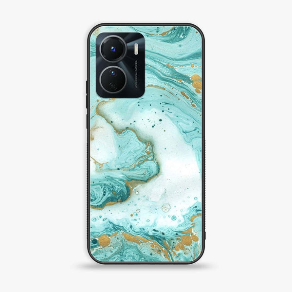 Vivo Y16 - Aqua Blue Marble Design - Premium Printed Glass soft Bumper Shock Proof Case CS-8398 CS-8399