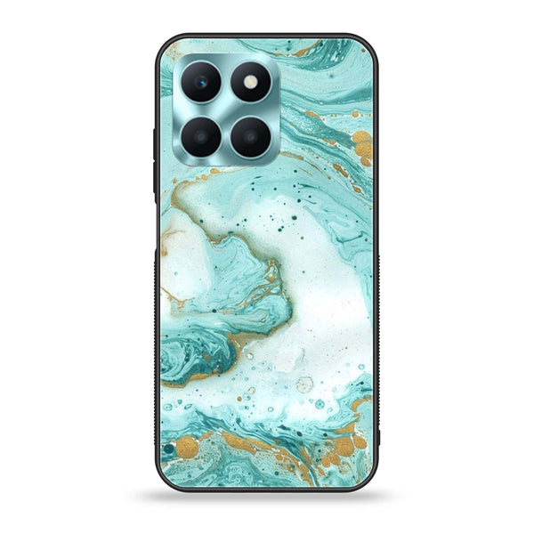 Honor X6a - Aqua Blue Marble Design - Premium Printed Glass soft Bumper Shock Proof Case