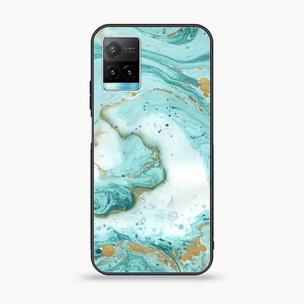 Vivo Y21 4G/ Y33s/ Y21s/ Y21A/ Y21T/Y33T - Aqua Blue Marble Design - Premium Metal Printed soft Bumper shock Proof Case  CS-30948