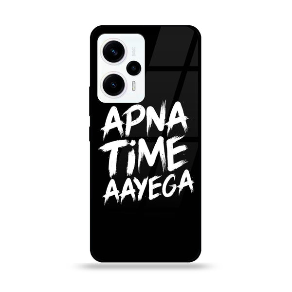 Xiaomi Poco F5 - Apna Time Ayega - Premium Printed Glass soft Bumper Shock Proof Case