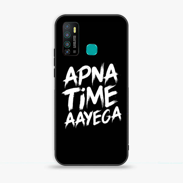 Infinix Hot 9 - Apna Time Ayega - Premium Printed Glass soft Bumper Shock Proof Case