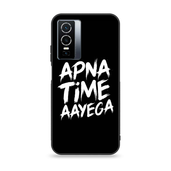 Vivo Y76 5g - Apna Time Ayega  - Premium Printed Glass soft Bumper shock Proof Case