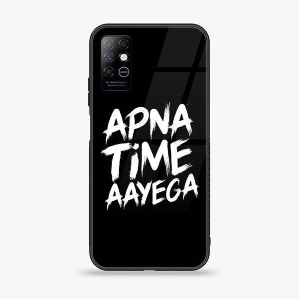 Infinix Note 8 - Apna Time Ayega - Premium Printed Glass soft Bumper Shock Proof Case