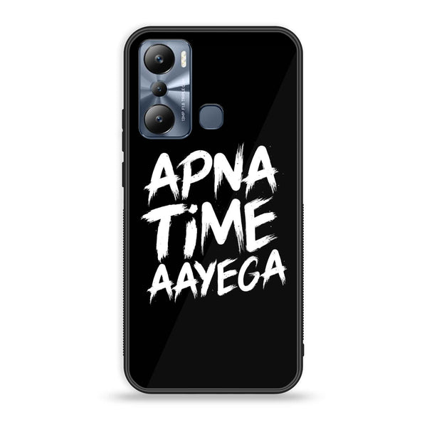 Infinix Hot 20i - Apna Time Ayega - Premium Printed Glass soft Bumper Shock Proof Case