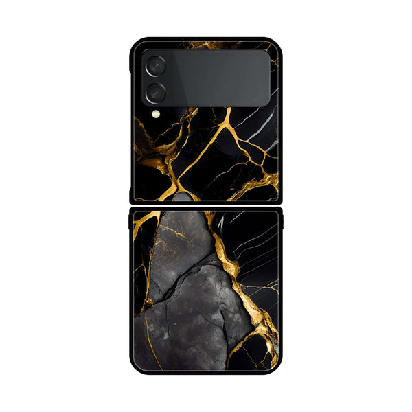 Z Flip 4- Liquid Marble Design 6- Premium Printed Glass soft Bumper shock Proof Case CS-9512