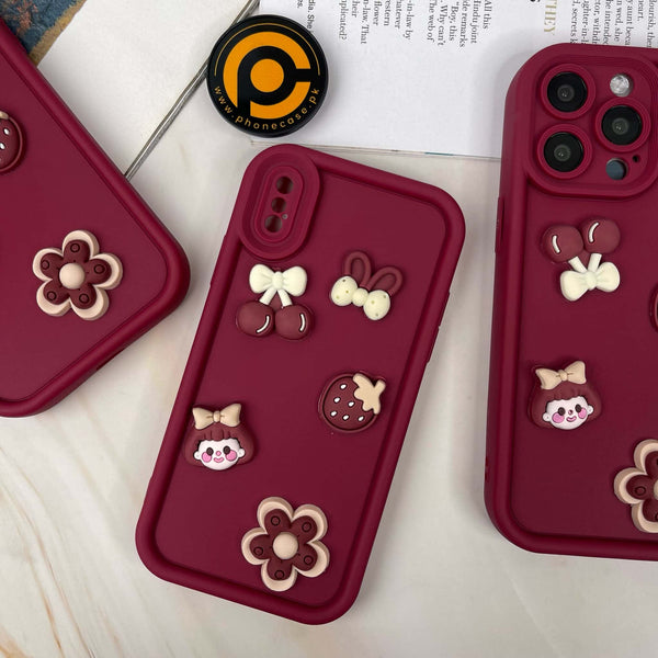 iPhone X/XS Cute 3D Cherry Flower Icons Silicon Case