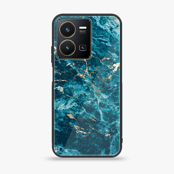 Vivo Y35  - Blue  Marble V 2.0  Series Design 8  - Premium Printed Glass soft Bumper shock Proof Case  CS-19140