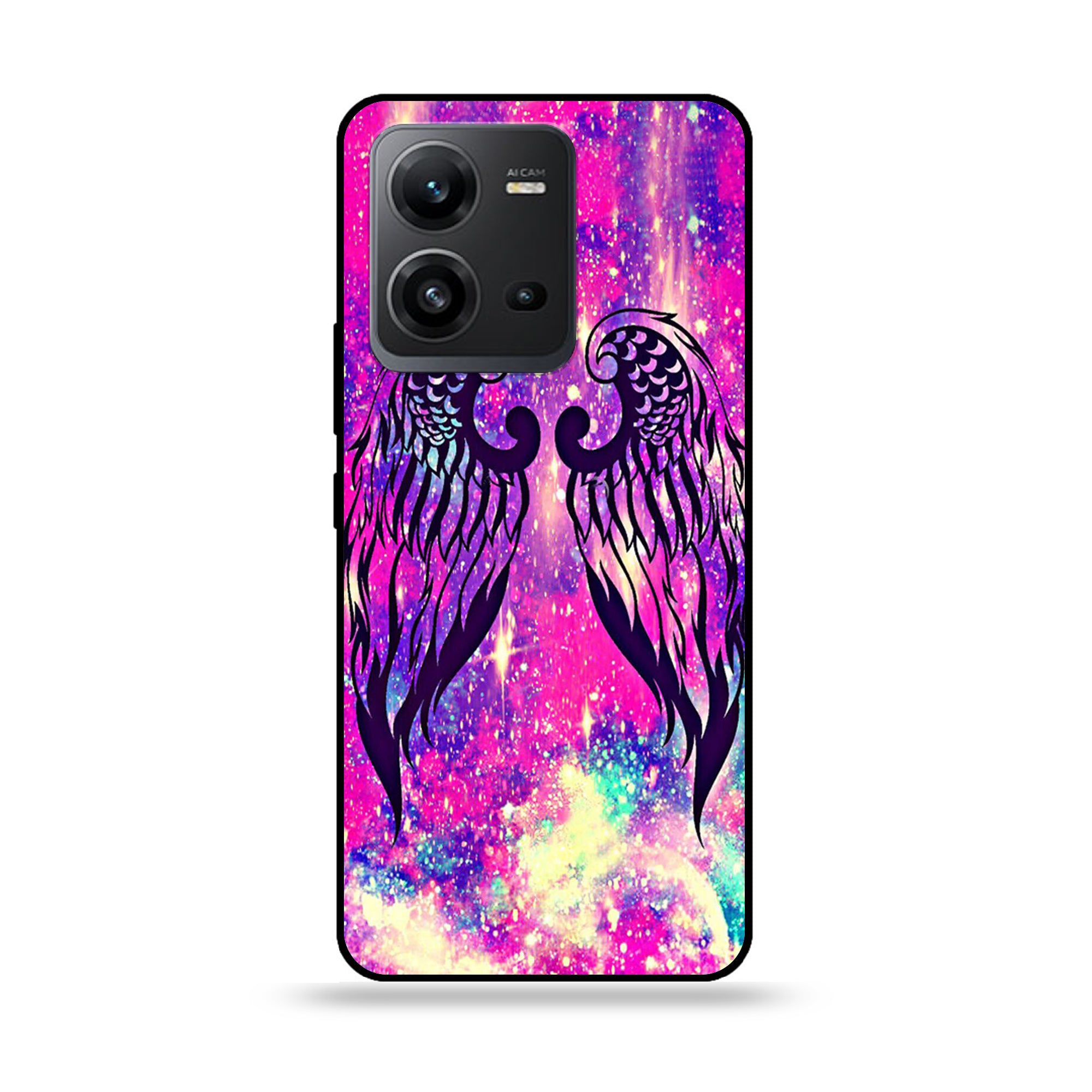 Vivo V25 5G  - Angel Wings Series - Premium Printed Glass soft Bumper shock Proof Case