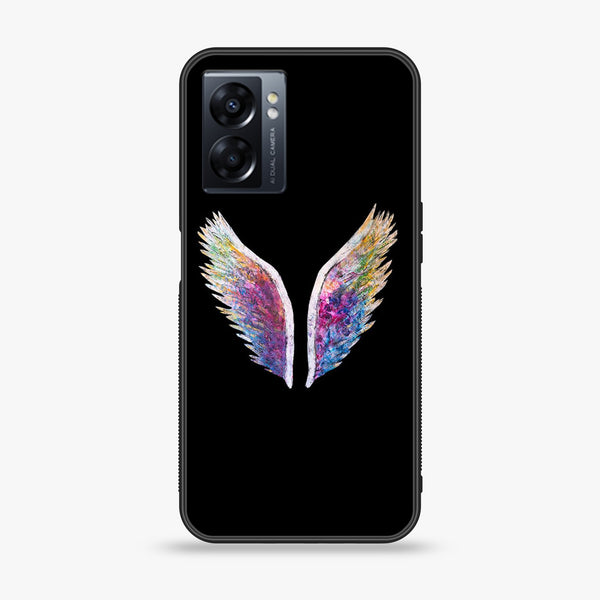 Oppo A57 2022 /A77 4G/ A77S /OnePlus N20 SE  - Angel Wings Design 3 - Premium Printed Glass soft Bumper shock Proof Case