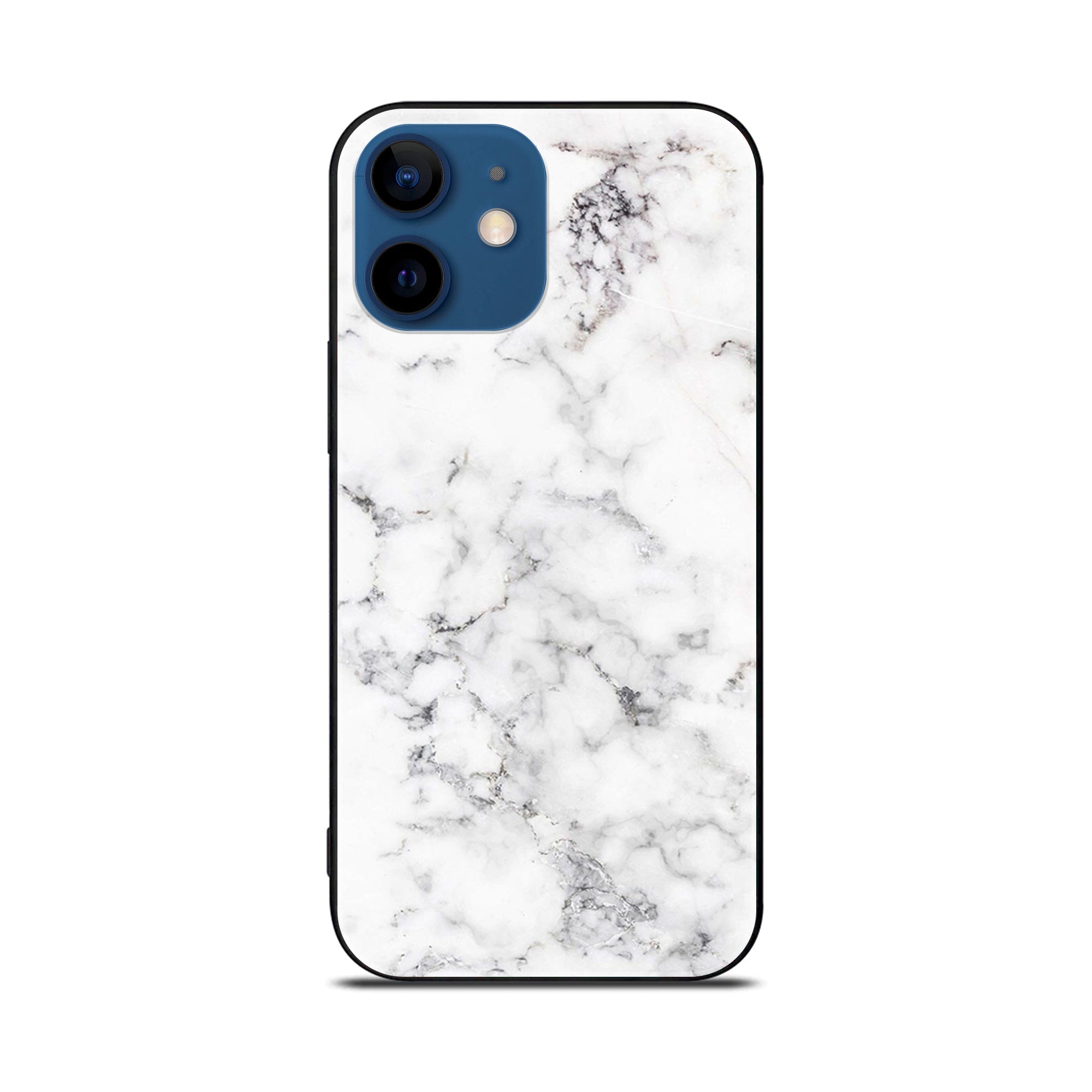 iPhone 12 White Marble Series  Premium Printed Glass soft Bumper shock Proof Case
