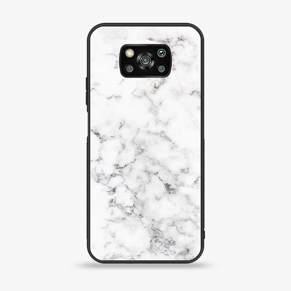 Xiaomi Poco X3 -White Marble Series - Premium Printed Glass soft Bumper shock Proof Case