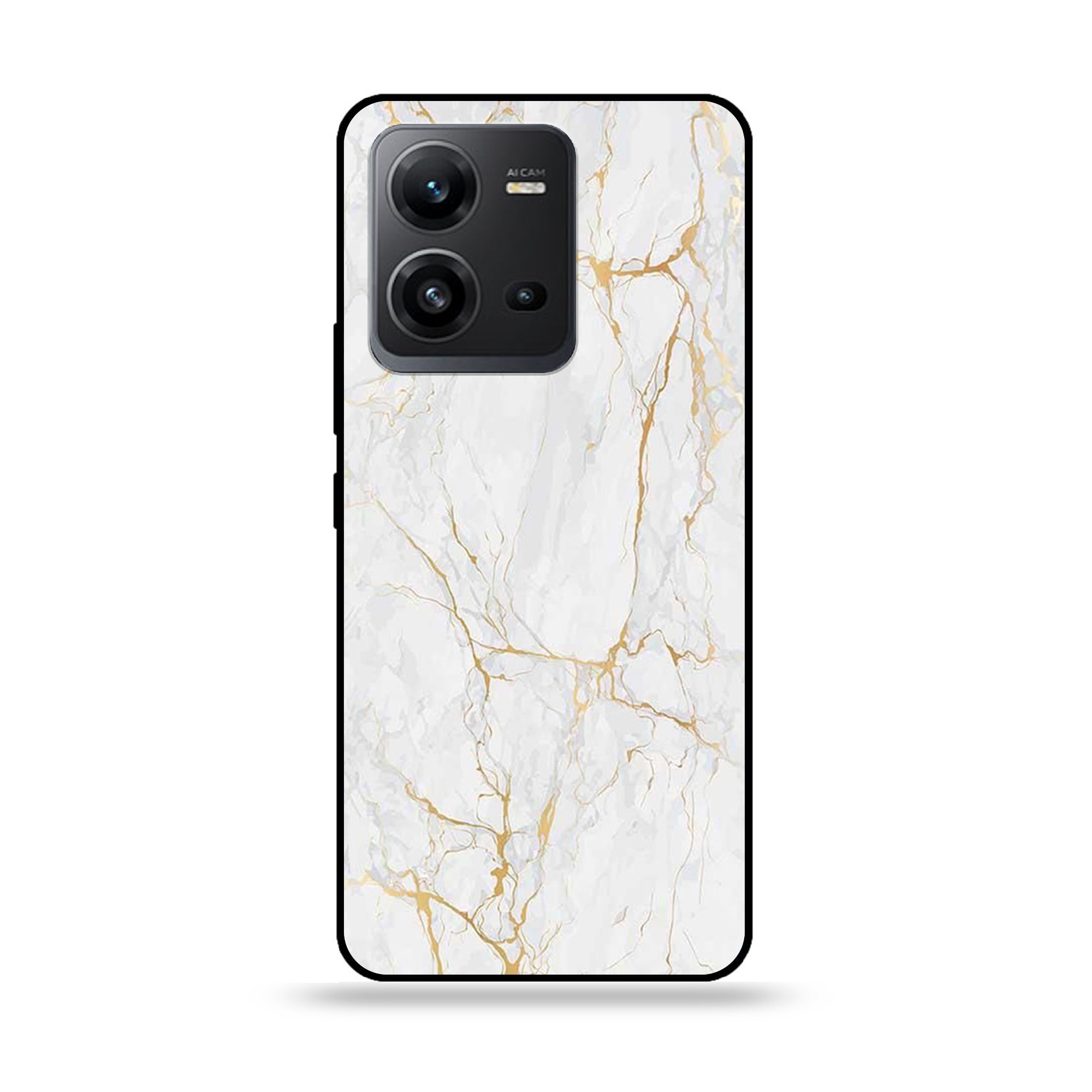 Vivo V25 5G  - White Marble Series - Premium Printed Glass soft Bumper shock Proof Case