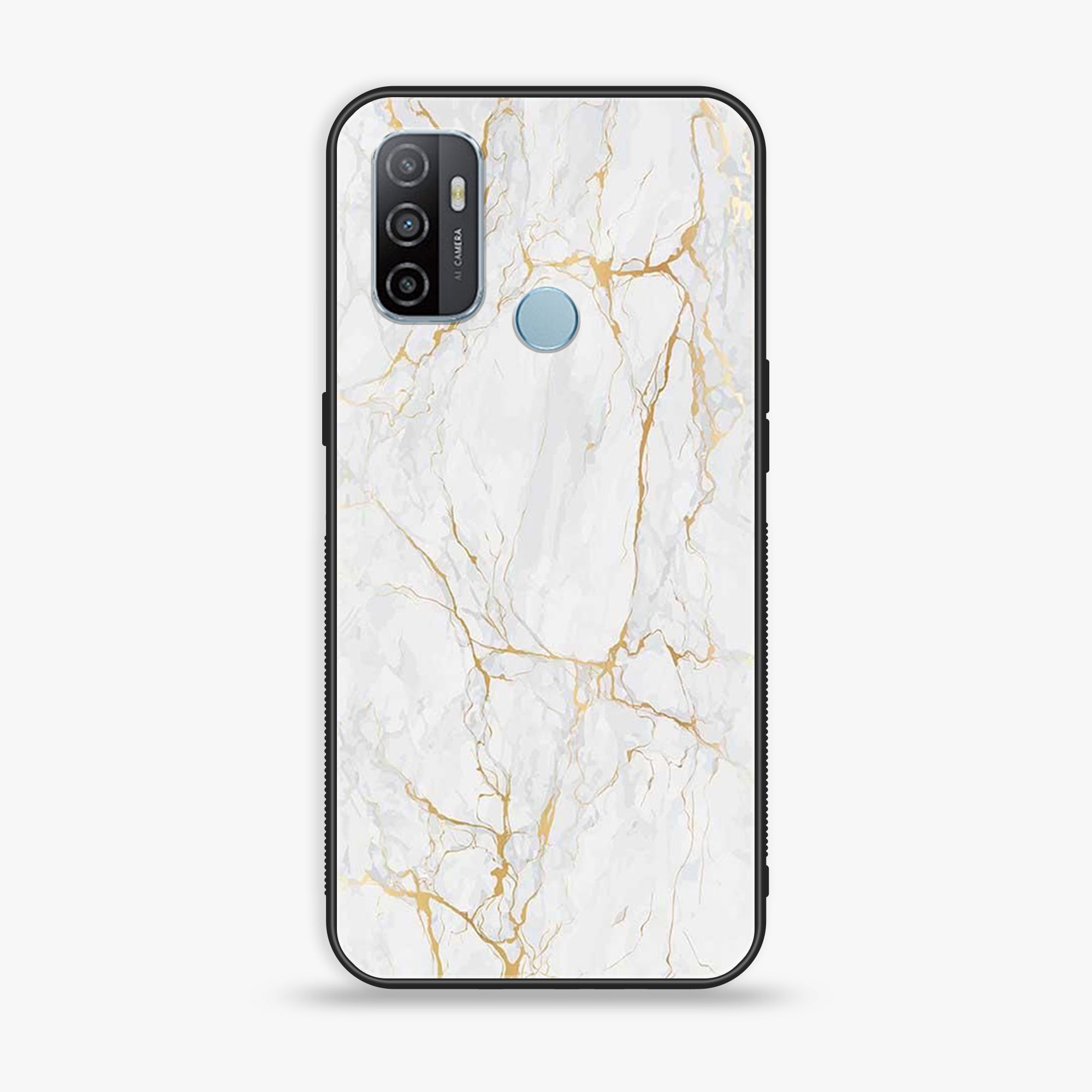 Oppo A53 - White Marble Series - Premium Printed Glass soft Bumper shock Proof Case