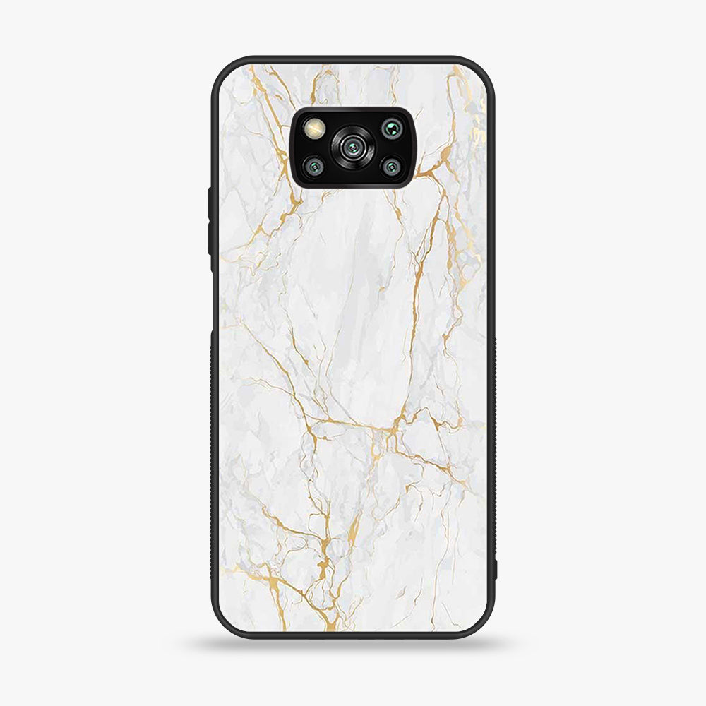 Xiaomi Poco X3 -White Marble Series - Premium Printed Glass soft Bumper shock Proof Case