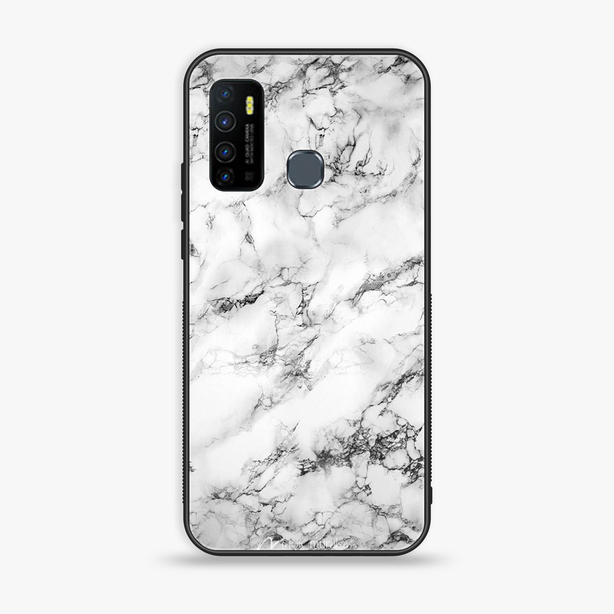 Infinix Hot 9 Play - White Marble Series - Premium Printed Glass soft Bumper shock Proof Case