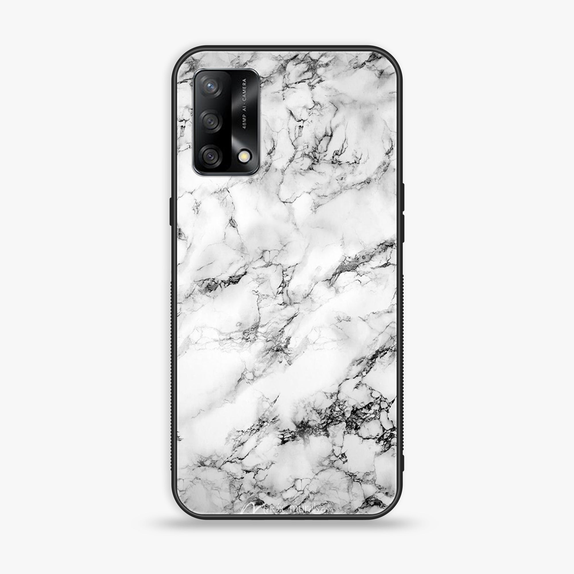 Oppo A74 - White Marble Series - Premium Printed Glass soft Bumper shock Proof Case
