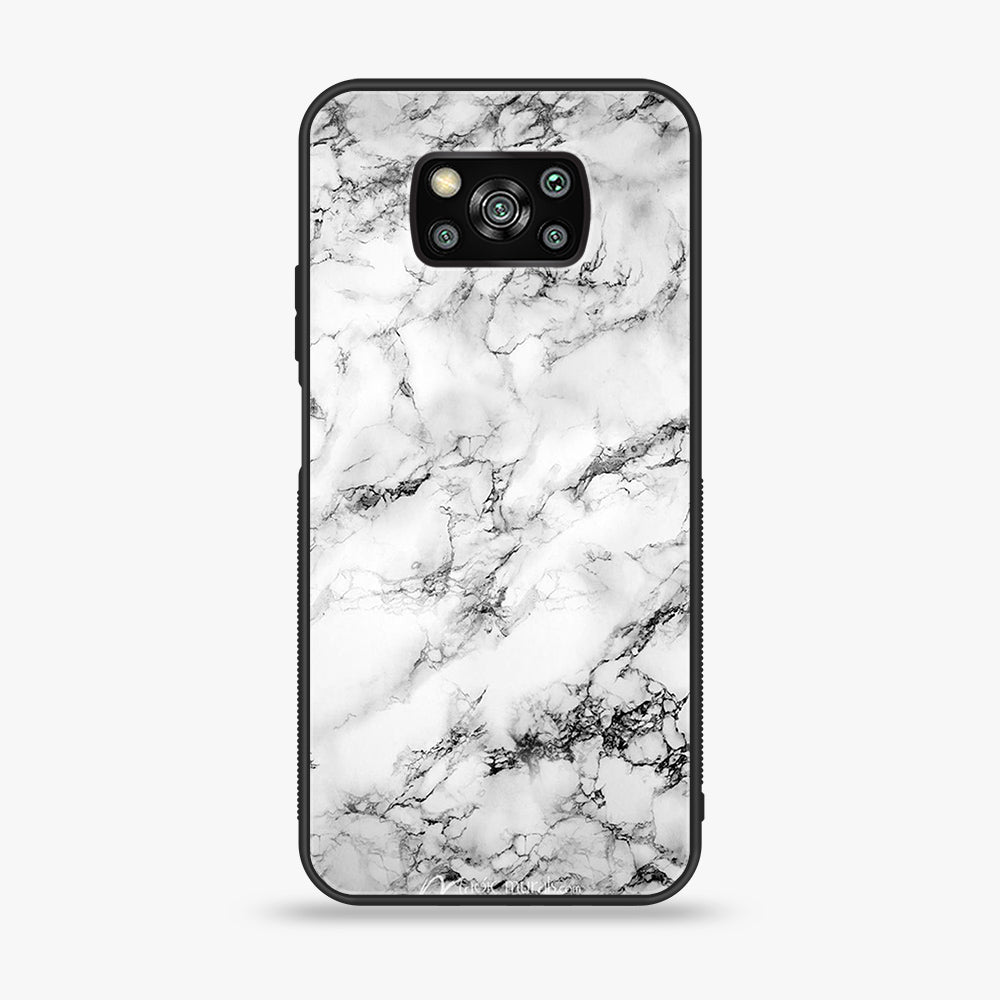 Xiaomi Poco X3 -White Marble Series - Premium Printed Glass soft Bumper shock Proof Case