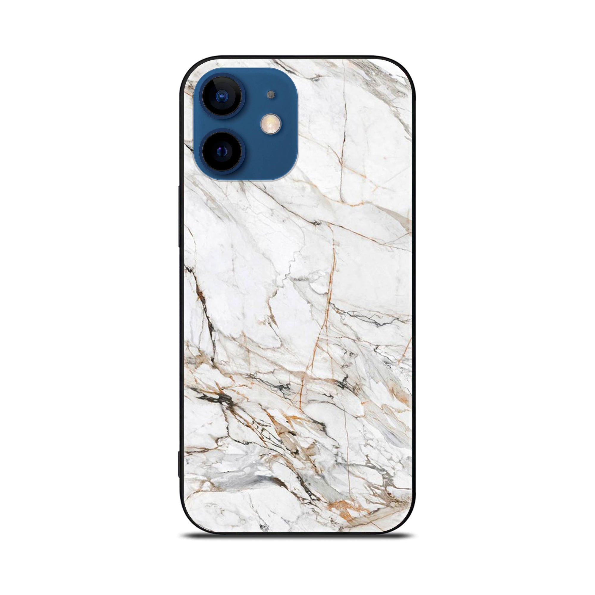 iPhone 12 White Marble Series  Premium Printed Glass soft Bumper shock Proof Case