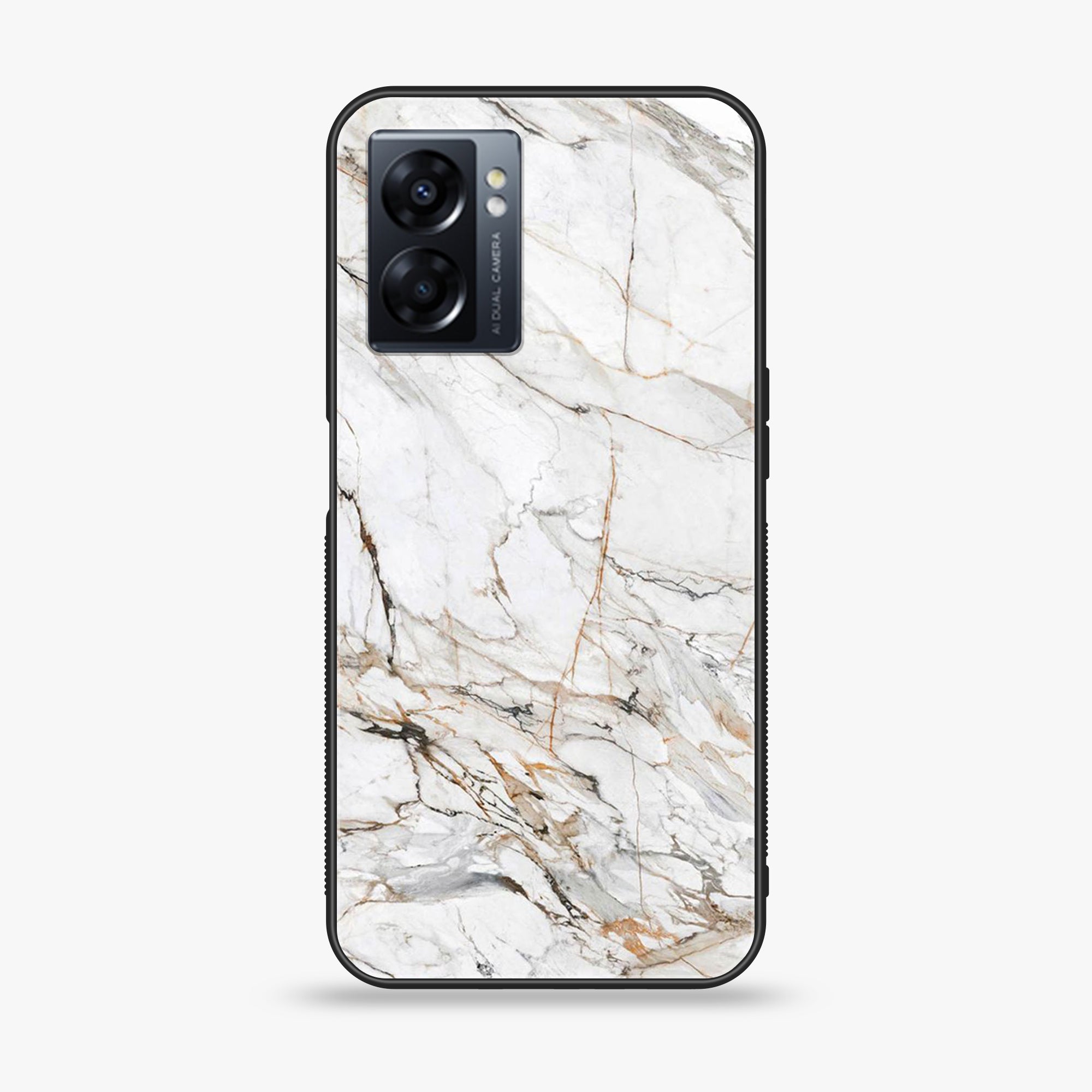 Oppo A57 2022 - White Marble Series - Premium Printed Glass soft Bumper shock Proof Case