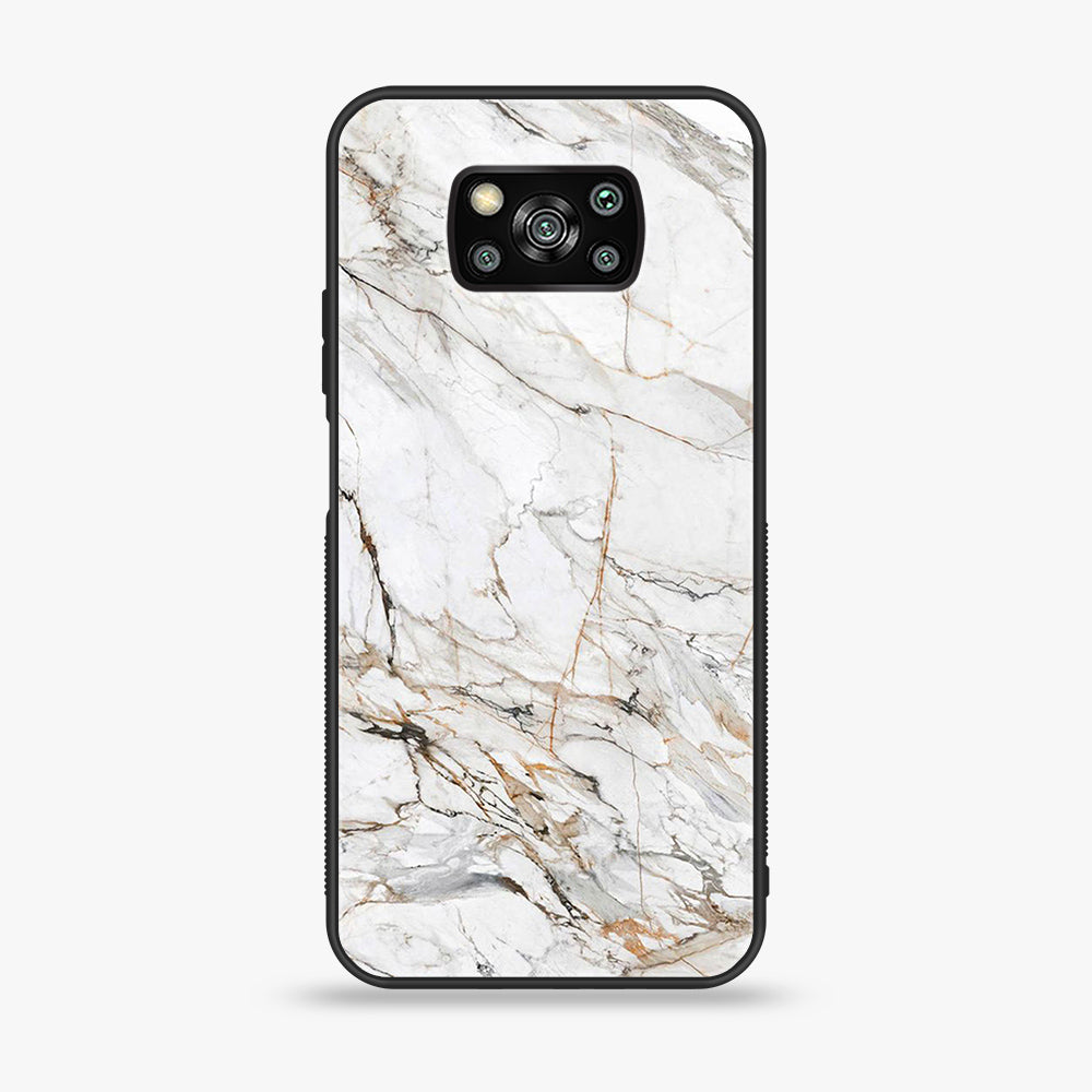 Xiaomi Poco X3 -White Marble Series - Premium Printed Glass soft Bumper shock Proof Case