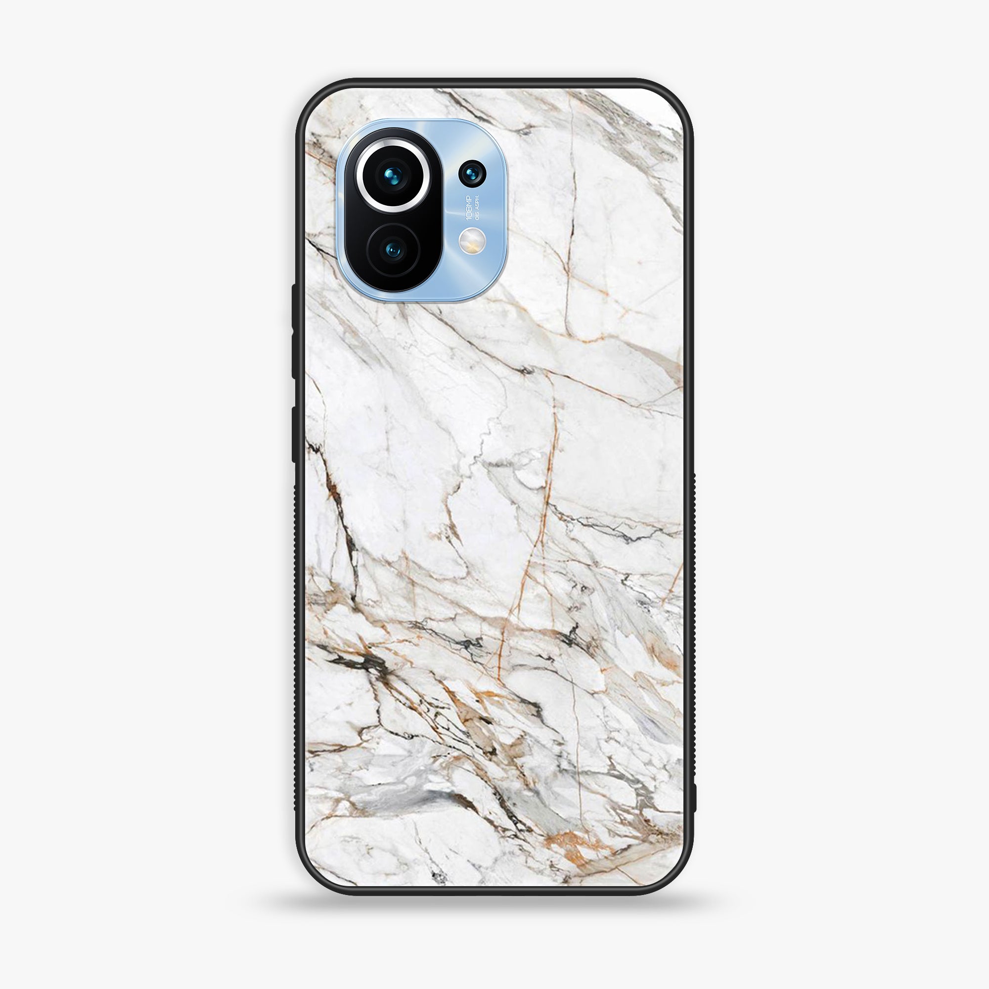 Mi 11 Lite - White Marble Series - Premium Printed Glass soft Bumper shock Proof Case