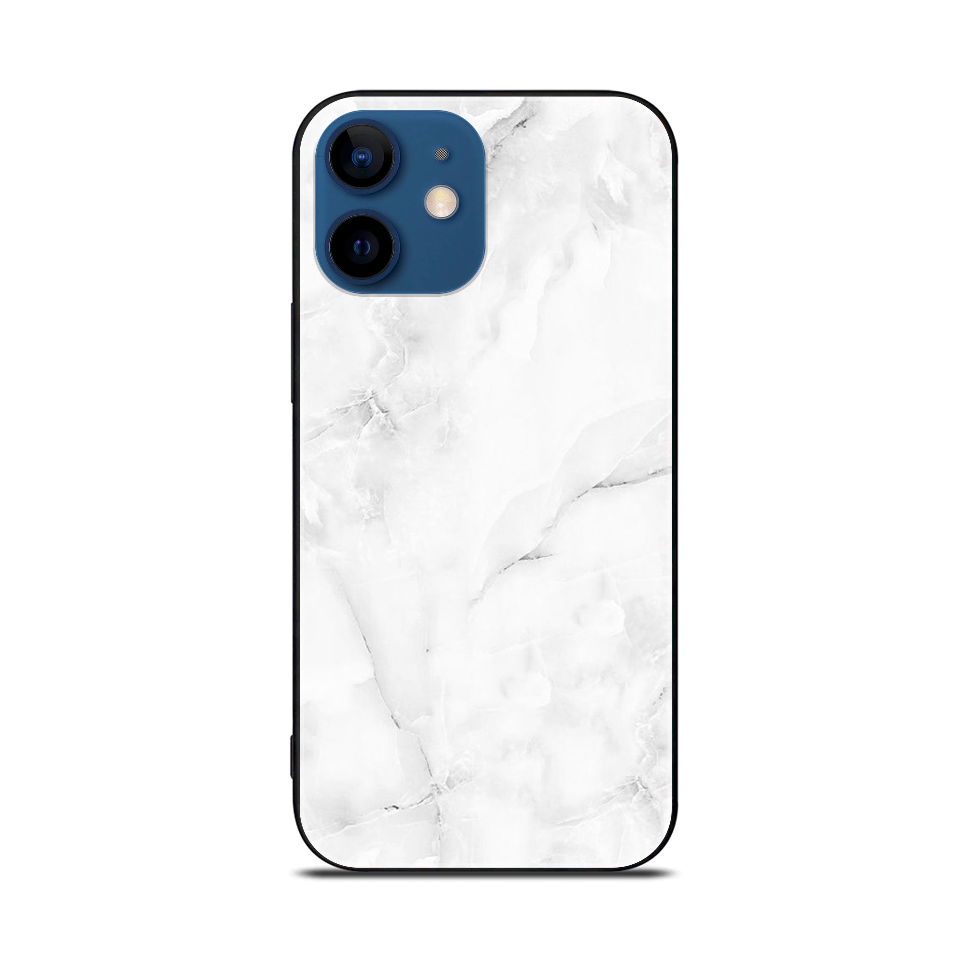 iPhone 12 Mini White Marble Series  Premium Printed Glass soft Bumper shock Proof Case