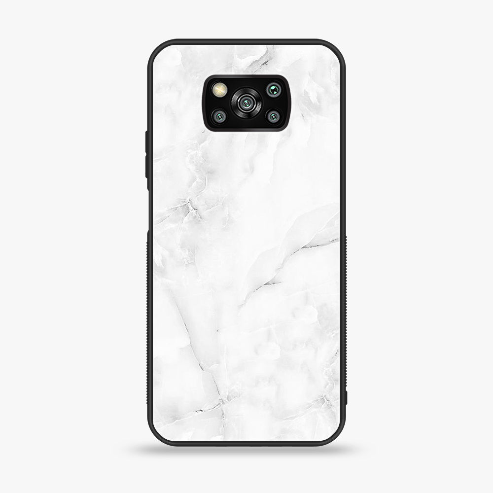 Xiaomi Poco X3 -White Marble Series - Premium Printed Glass soft Bumper shock Proof Case