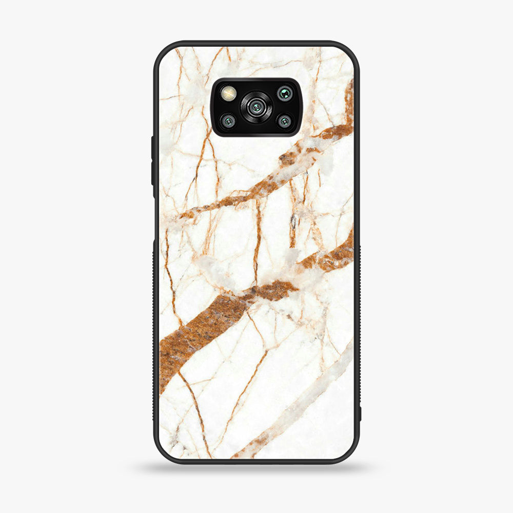 Xiaomi Poco X3 -White Marble Series - Premium Printed Glass soft Bumper shock Proof Case