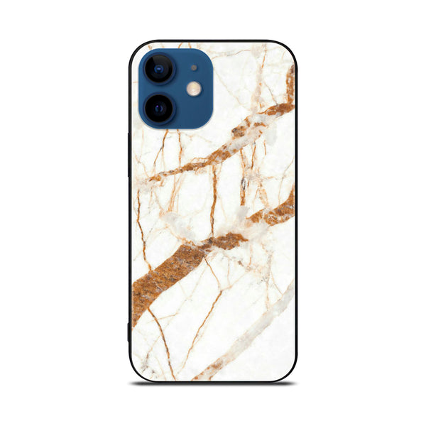 iPhone 12 Mini White Marble Series  Premium Printed Glass soft Bumper shock Proof Case