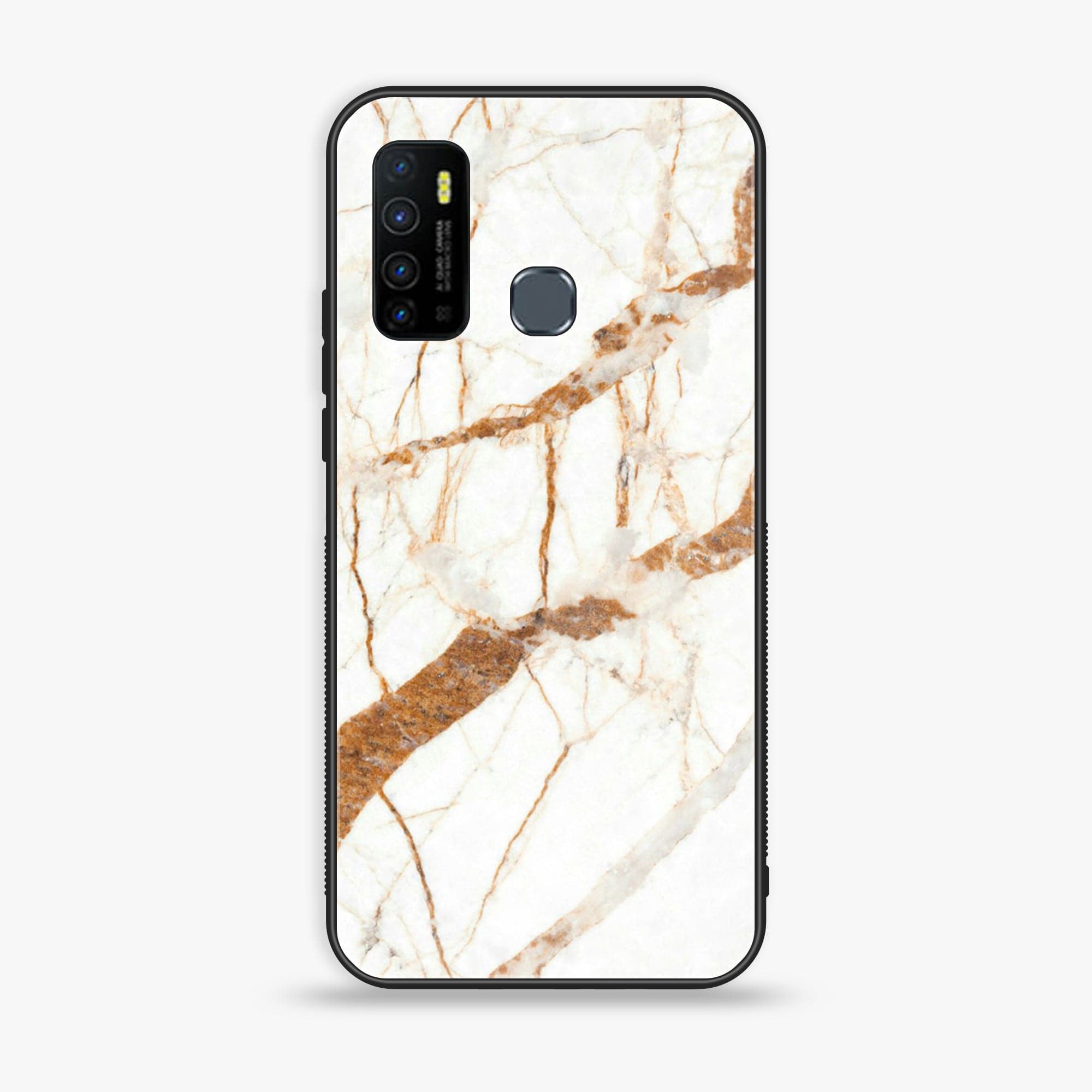 Infinix Hot 9 Play - White Marble Series - Premium Printed Glass soft Bumper shock Proof Case
