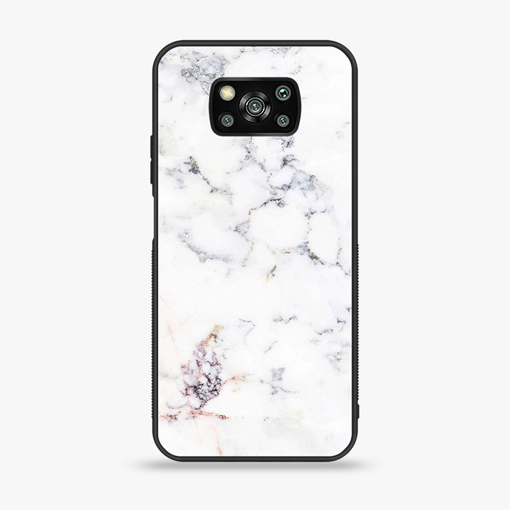 Xiaomi Poco X3 -White Marble Series - Premium Printed Glass soft Bumper shock Proof Case