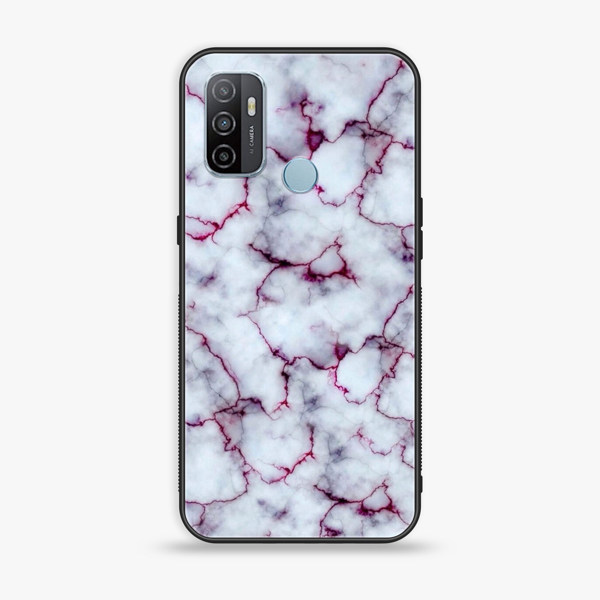 Oppo A53 - White Marble Series - Premium Printed Glass soft Bumper shock Proof Case