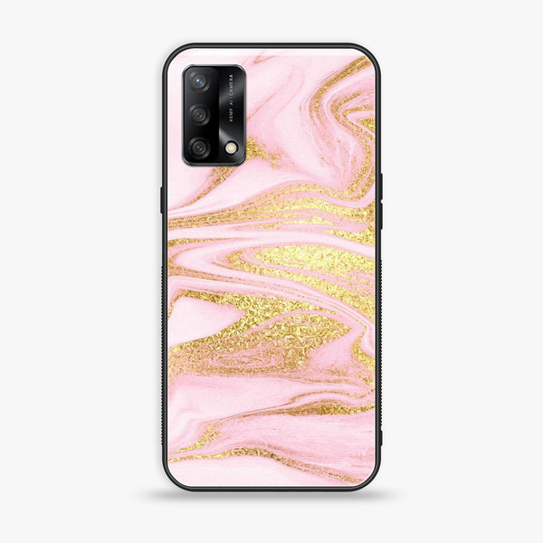 Oppo A95- Pink Marble Series - Premium Printed Glass soft Bumper shock Proof Case