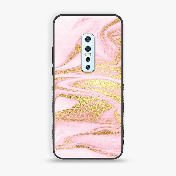 VIVO V17 PRO  - Pink Marble Series - Premium Printed Glass soft Bumper shock Proof Case