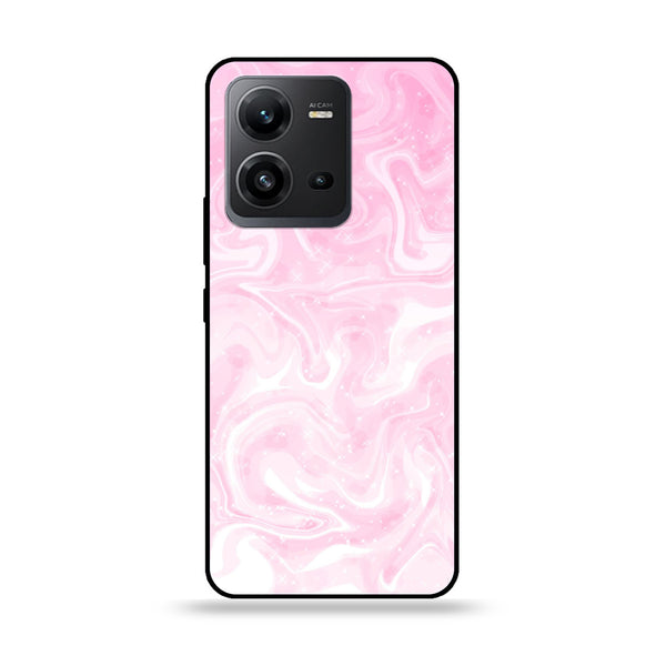 Vivo V25 5G  - Pink Marble Design 9- Premium Printed Glass soft Bumper shock Proof Case CS-11556