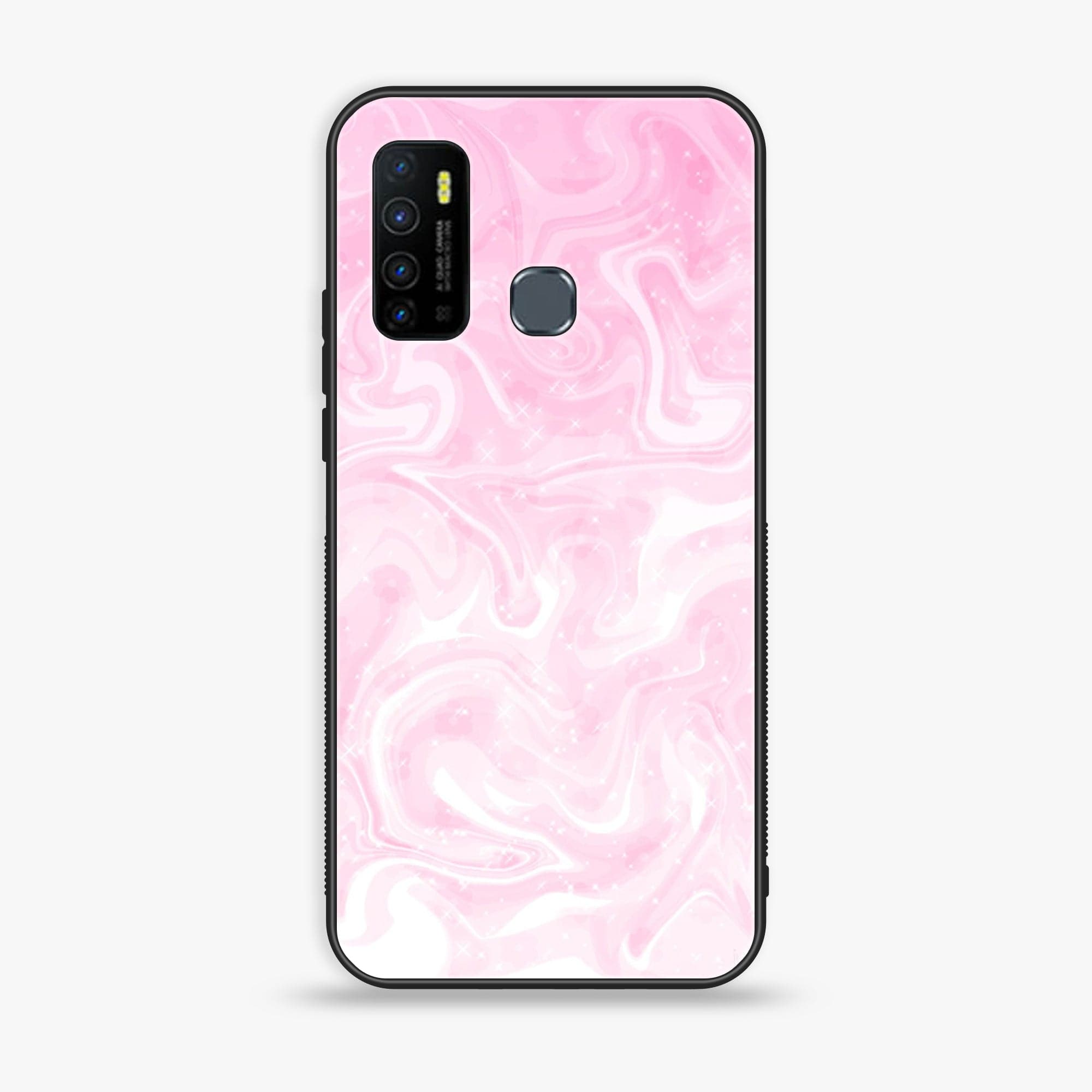 Infinix Hot 9 Play - Pink Marble Series - Premium Printed Glass soft Bumper shock Proof Case