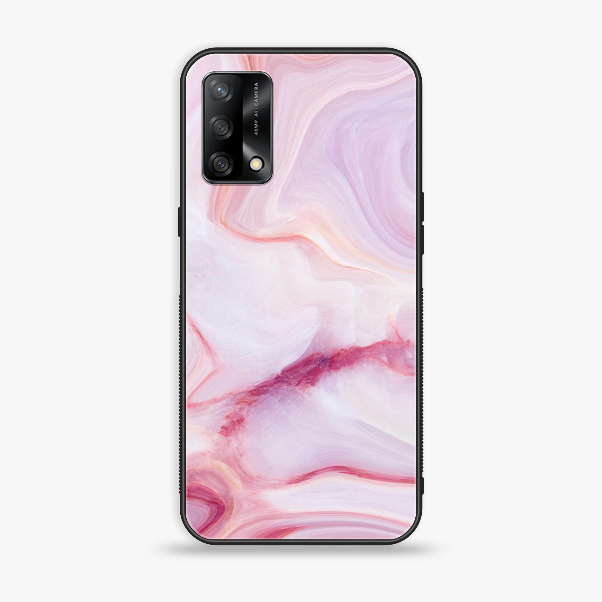 Oppo F19 - Pink Marble Series - Premium Printed Glass soft Bumper shock Proof Case