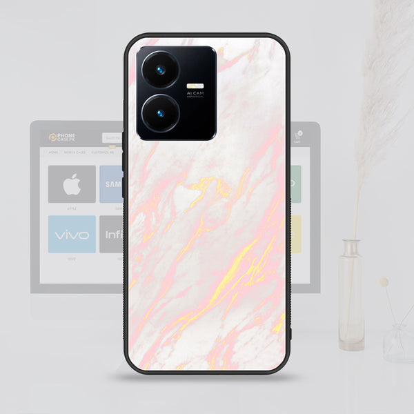 Vivo Y22  Pink Marble Series  Design 7  Premium Printed Glass soft Bumper shock Proof Case CS-23340