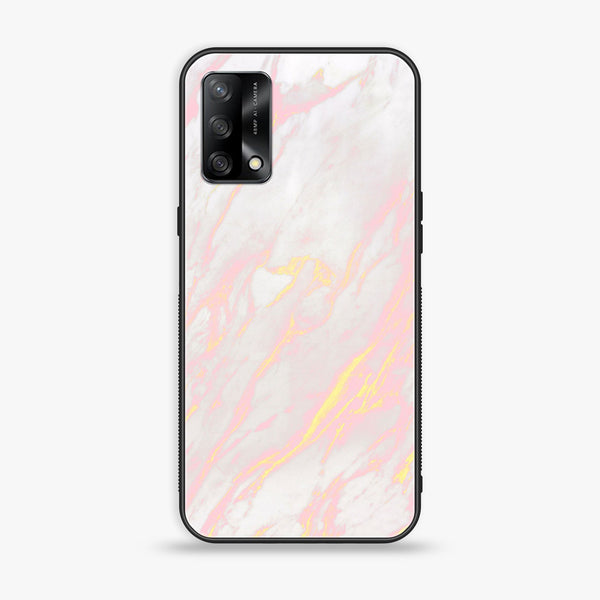 Oppo F19 - Pink Marble Series Design 7  - Premium Printed Glass soft Bumper shock Proof Case  CS-19083