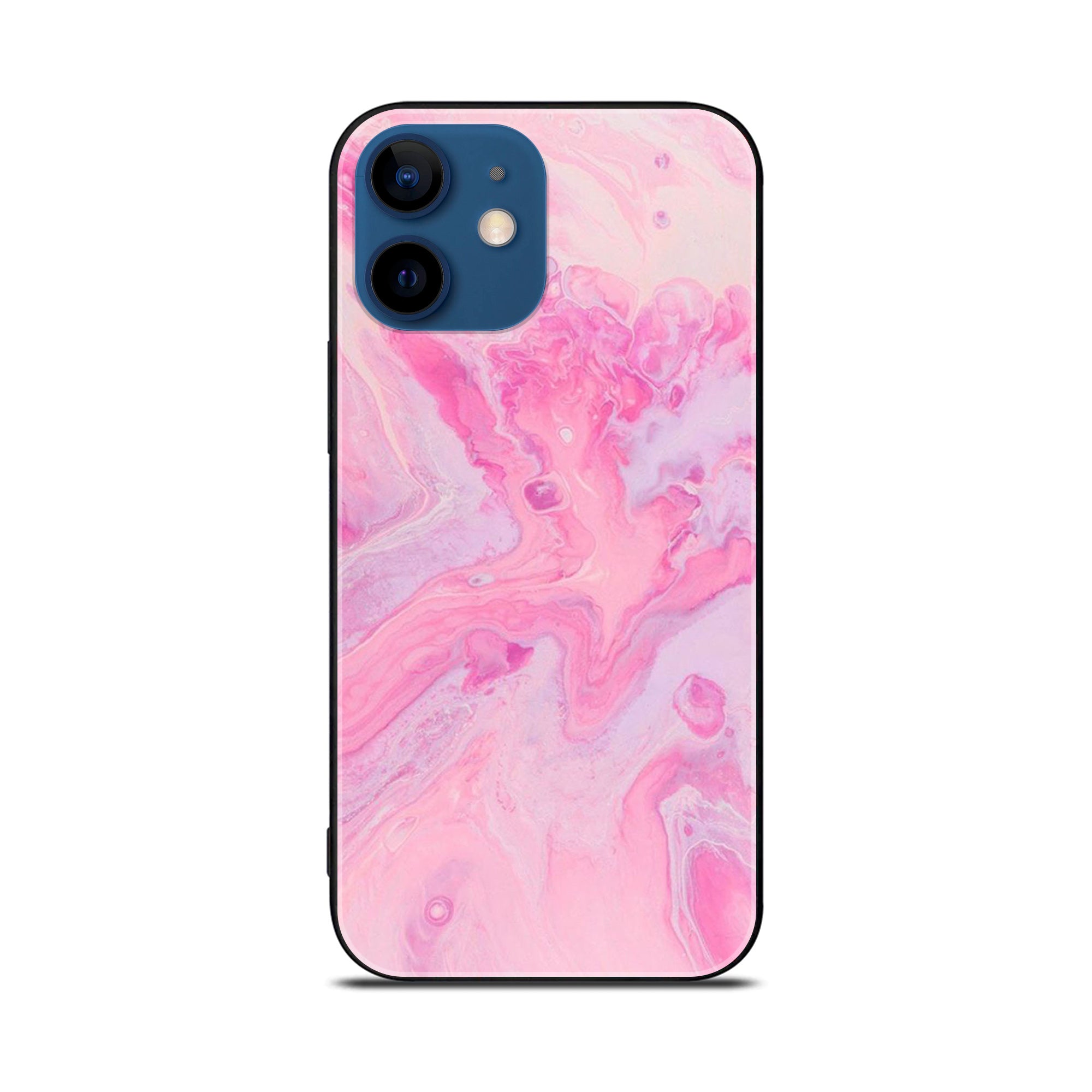 iPhone 12 Mini Pink Marble Series Premium Printed Glass soft Bumper shock Proof Case