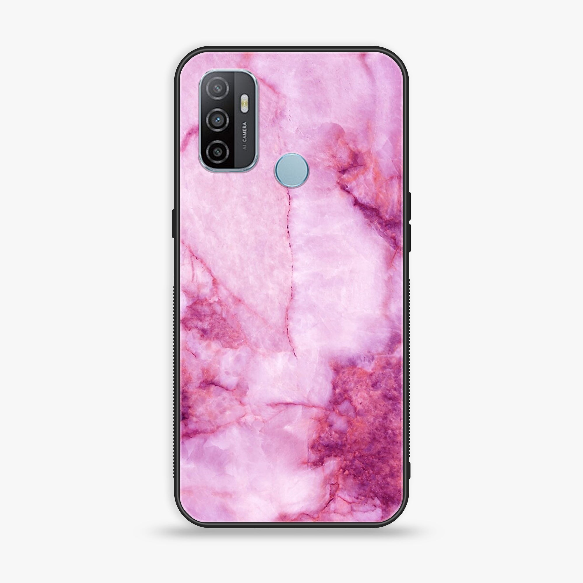 Oppo A53 - Pink Marble Series - Premium Printed Glass soft Bumper shock Proof Case