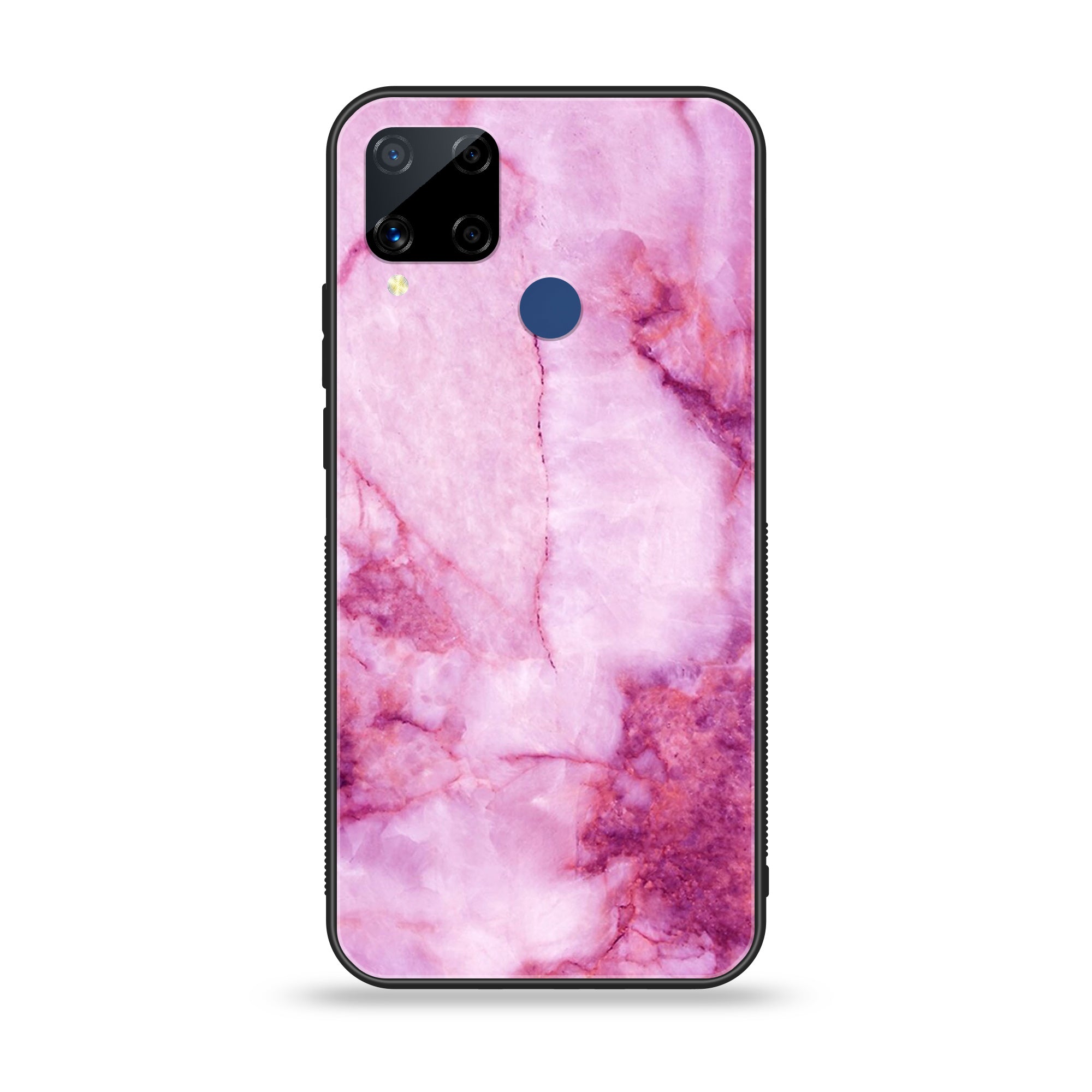 Realme C15  - Pink Marble Series - Premium Printed Glass soft Bumper shock Proof Case