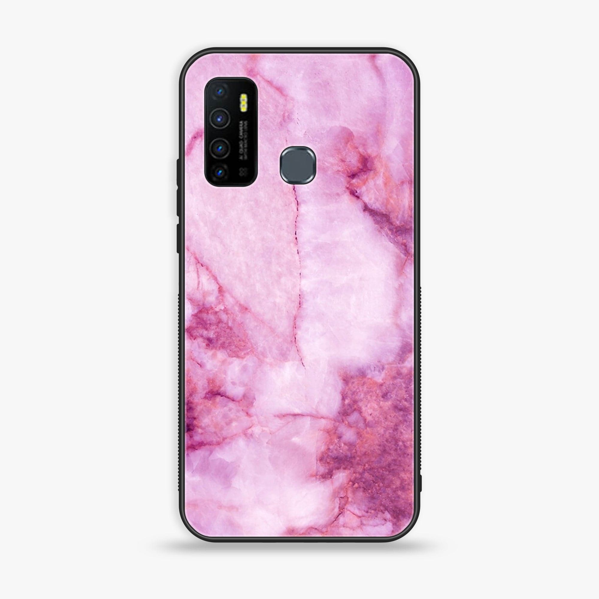 Infinix Hot 9 Play - Pink Marble Series - Premium Printed Glass soft Bumper shock Proof Case