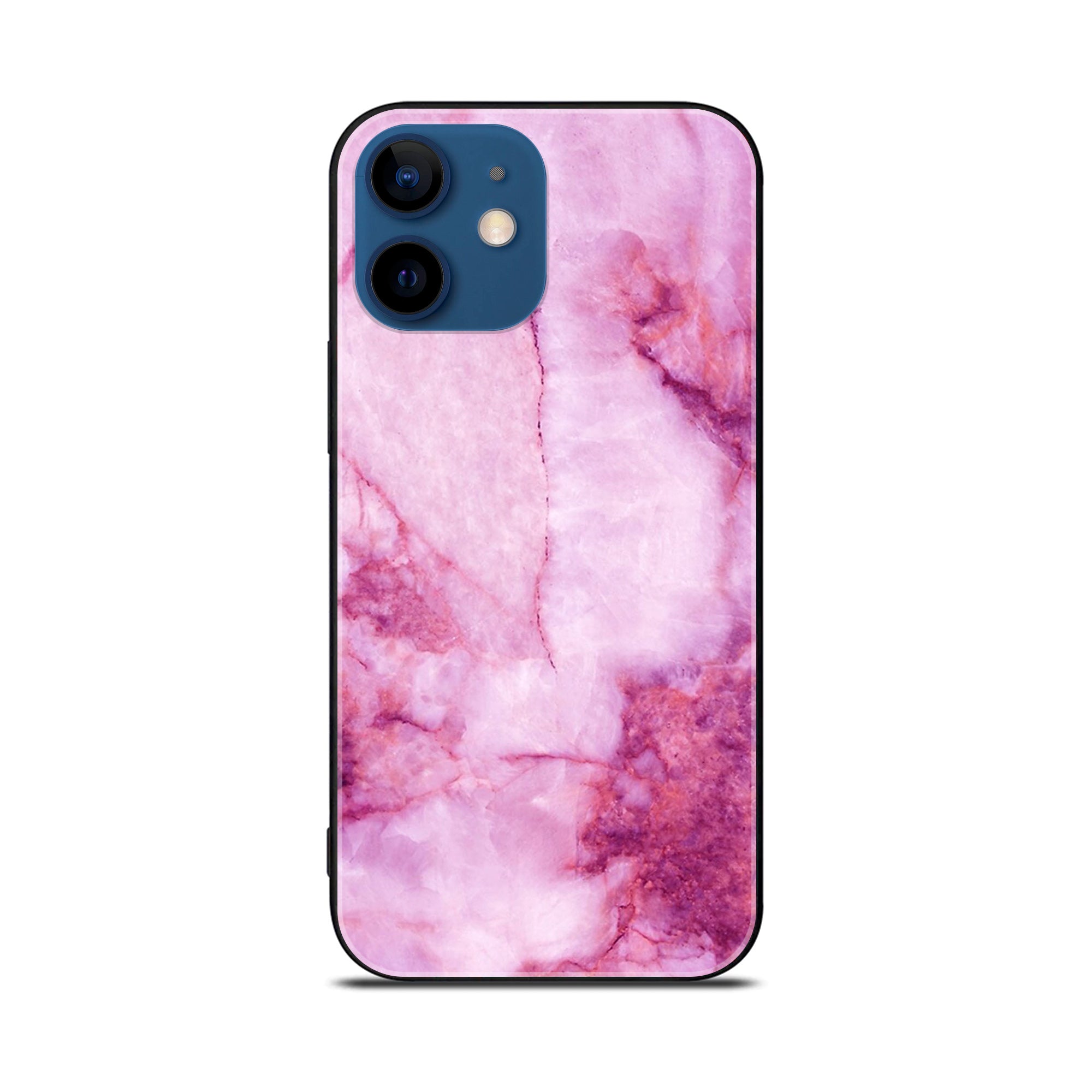 iPhone 12 Mini Pink Marble Series Premium Printed Glass soft Bumper shock Proof Case