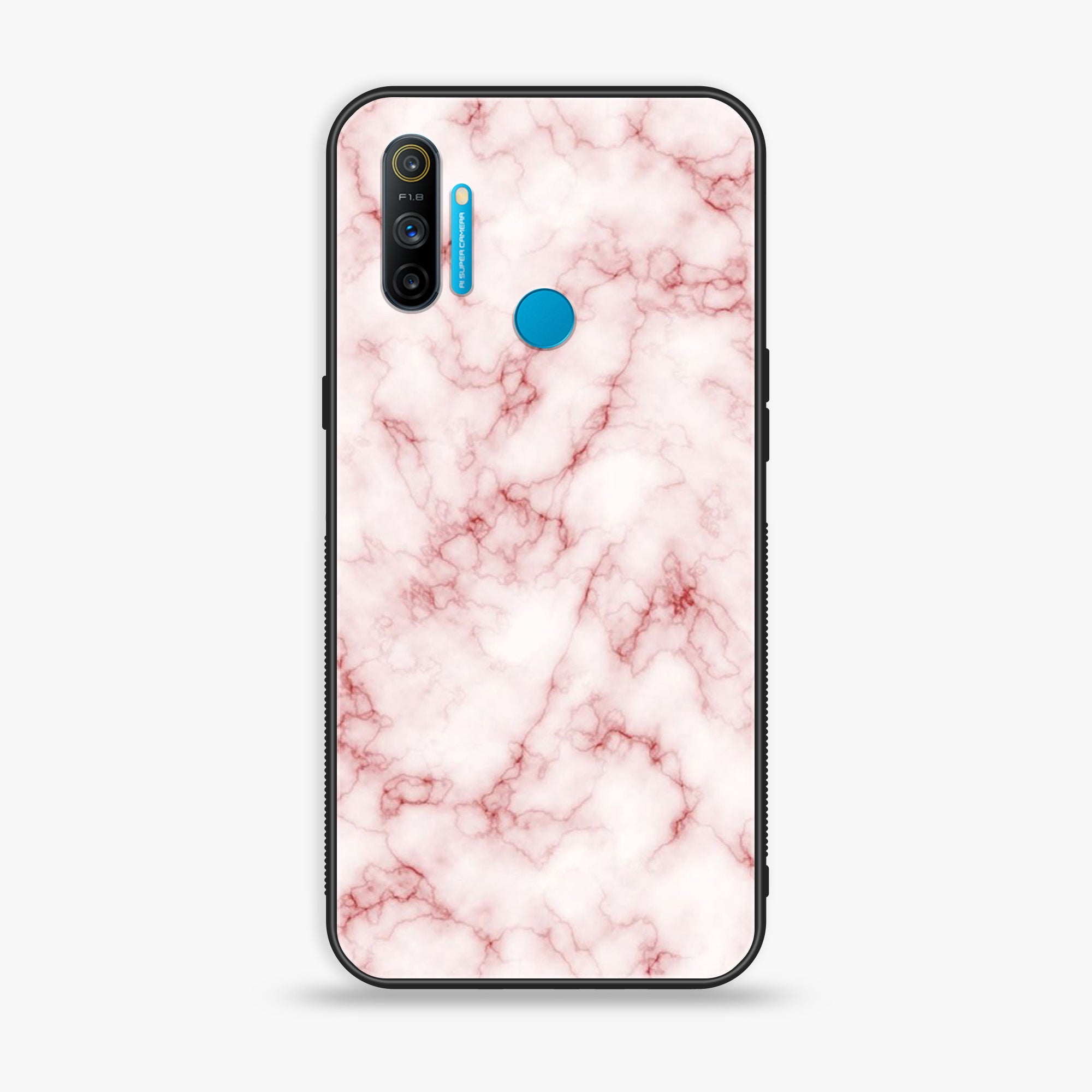 Realme C3  - Pink Marble Series - Premium Printed Glass soft Bumper shock Proof Case